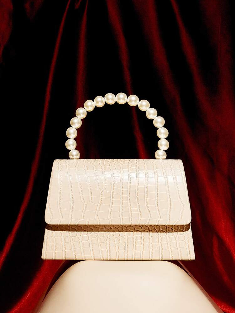 SHEIN MOD Mini Croc Embossed Faux Pearls Evening Bag | SHEIN