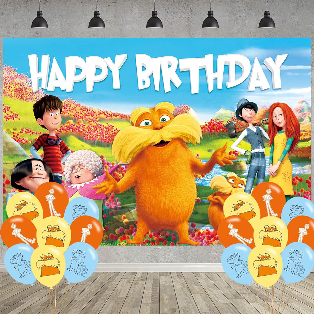 Cartoon Loraxs Birthday Party Decoration,Cartoon Party Photo Background 5 x 3 FT and 18 Pcs Ballo... | Amazon (US)