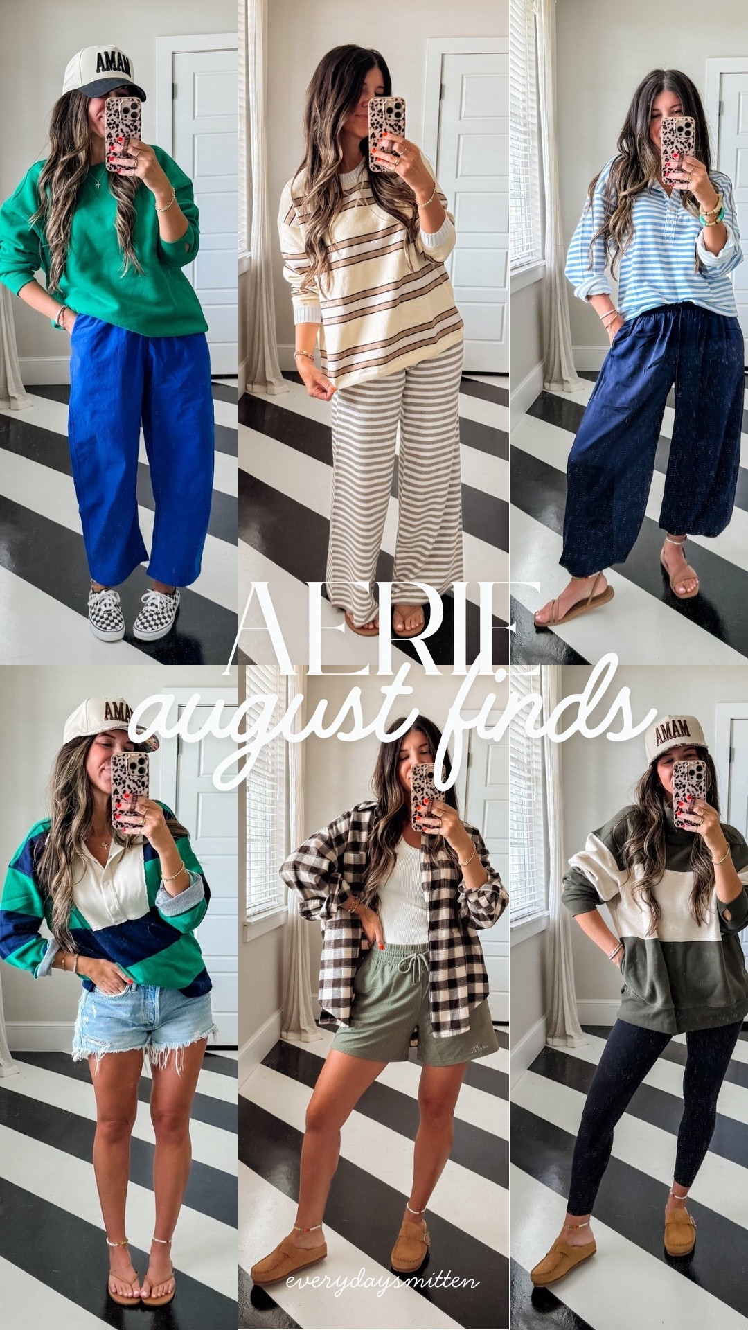 @Aerie pre fall haul! 
blue barrel pants: xs
green sweatshirt: s
stripe sweater pants: xs
stripe sweater: xs
navy blue satin bubble pants: xxs (size down 1) 
Henley stripe quarter button up sweatshirt: xs
rugby polo: xs
flannel button down: xs (hands down the best flannels ever) 
green athletic shorts: xs 
mock neck sweatshirt: s
leggings: xs (the huggers are the best) 
minnetonka clogs: 6 tts
vans: 6.5
red mary jane sneakers: 6; size up if between 
Code Michelle15 on Mama hats
Code everydaysmitten on @Loopy Cases

#LTKootd #LTKOver40 #LTKWorkwear