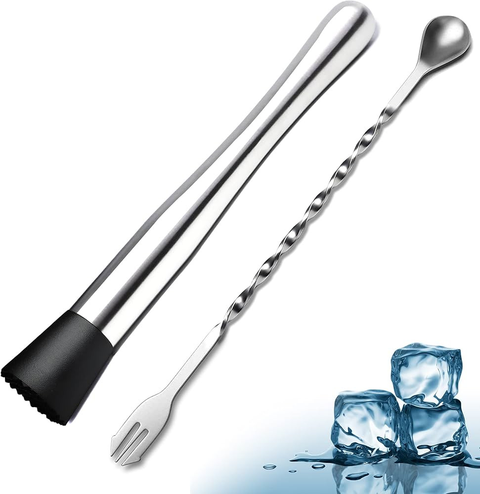 10 Inch Stainless Steel Cocktail Muddler and Mixing Spoon, 2 Pieces Home Bar Tool Bartender Set f... | Amazon (US)