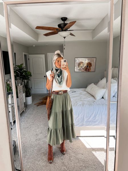 western amazon outfit inspo - size small in the skirt and small in the sleeveless seater. size up in booties. linked a similar scarf bc mine is sold out!

#LTKHoliday #LTKSeasonal #LTKCyberWeek