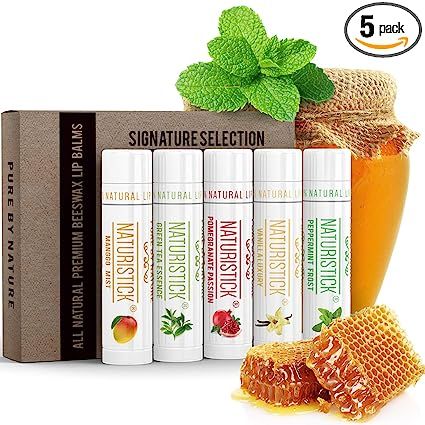 5-Pack Lip Balm Gift Set by Naturistick. Assorted Flavors. 100% Natural Ingredients. Best Beeswax... | Amazon (US)