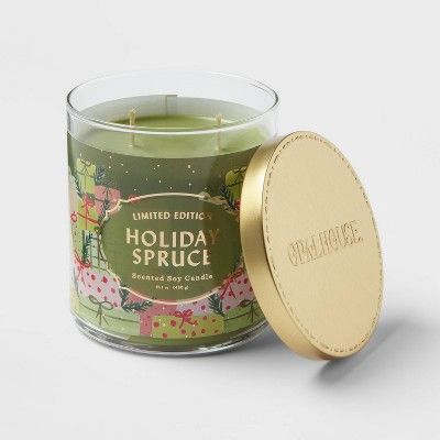 15.1oz Limited Edition Lidded Glass Jar 2-Wick Candle Holiday Spruce with Printed Scene Label - O... | Target