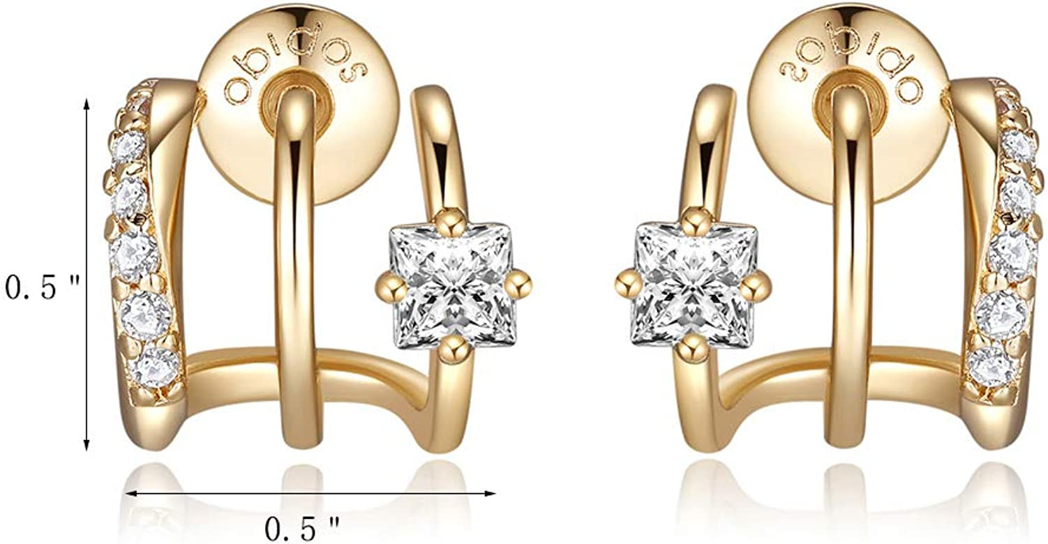 Obidos 14K Gold Plated Triple Huggie Illusion Stud Earrings | Gold Hoop Earrings for Women | Amazon (US)