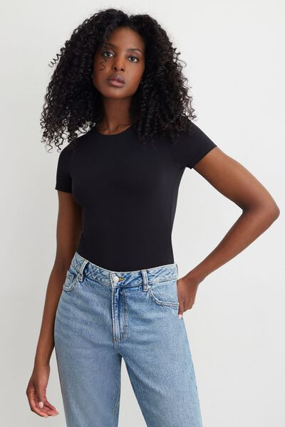 Short Sleeve Crew Neck Bodysuit$34.95 | Dynamite Clothing