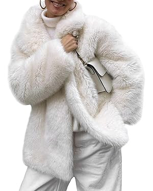 Wyeysyt Womens Faux Fur Coat Long Fluffy Shaggy Jacket Lapel Winter Furry Coats Fuzzy Outerwear | Amazon (US)