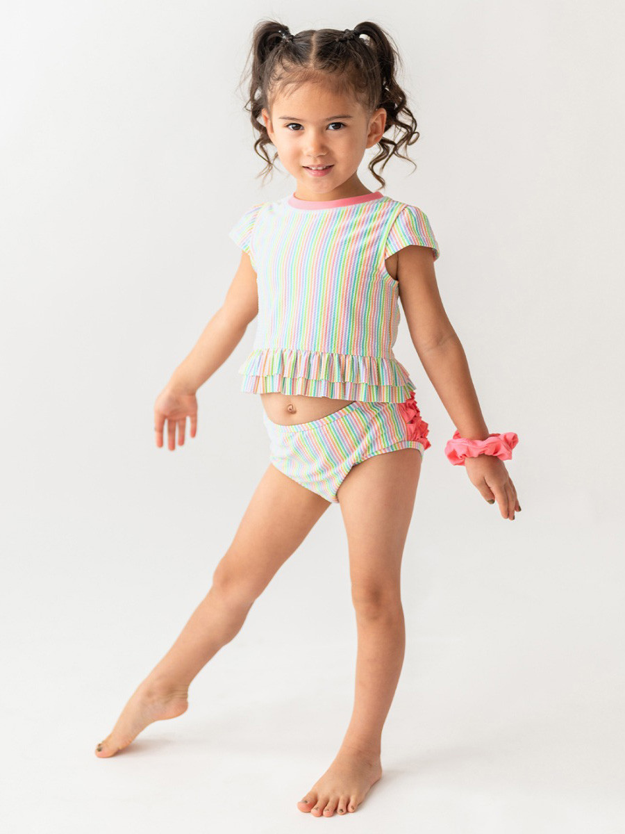 Seersucker Cap Sleeve Ruffle Hem 2-Piece | RuffleButts / RuggedButts