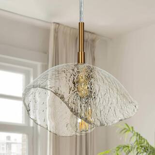 Uolfin Modern Kitchen Island 1-Light Plated Gold Dining Room Hanging Pendant Light with Textured ... | The Home Depot
