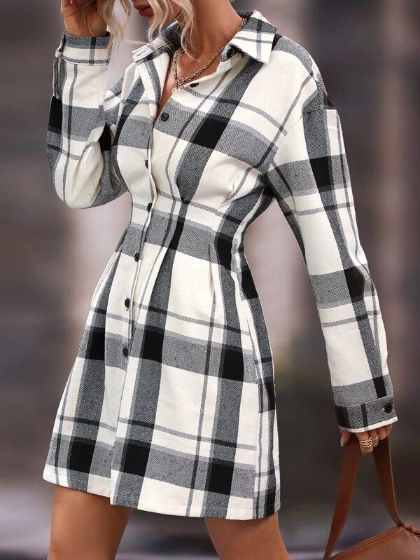 Plaid Print Drop Shoulder Shirt Dress
   
      SKU: sw2208011957804285
          (52 Reviews)   ... | SHEIN