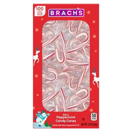Brach's Mini Peppermint Holiday Candy Canes, Christmas Candy, 100ct Box | Walmart (US)