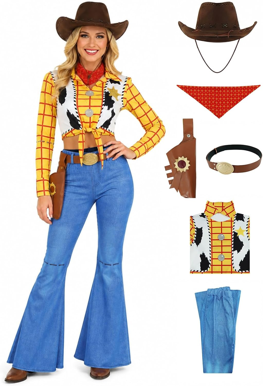 EDAUWAE Woody Costume Women Cowboy Cosplay Sheriff Halloween Uniform with Belt Hat Fancy Outfit | Amazon (US)