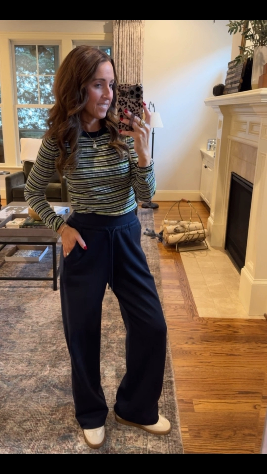 Go-to weekend combo: cute top with lounge pants. Ribbed stripe sweater. Athleta wide leg pants. 
Top XS. Pants XS regular. 

#LTKSaleAlert #LTKOver40 #LTKootd