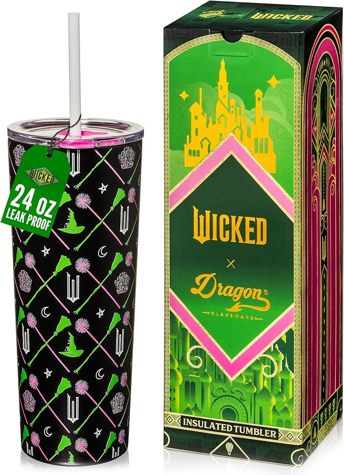 Dragon Glassware x WICKED Vacuum Insulated Tumbler with Lid and Straw - 24 oz Tumbler Cup with 2 ... | Amazon (US)