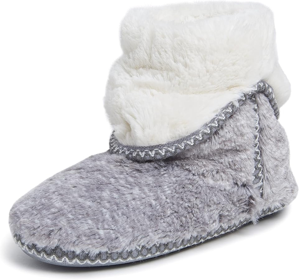 Dearfoams Women's Fuzzy Memory Foam Beth Bedroom Bootie Slipper Sock with Grippers | Amazon (US)