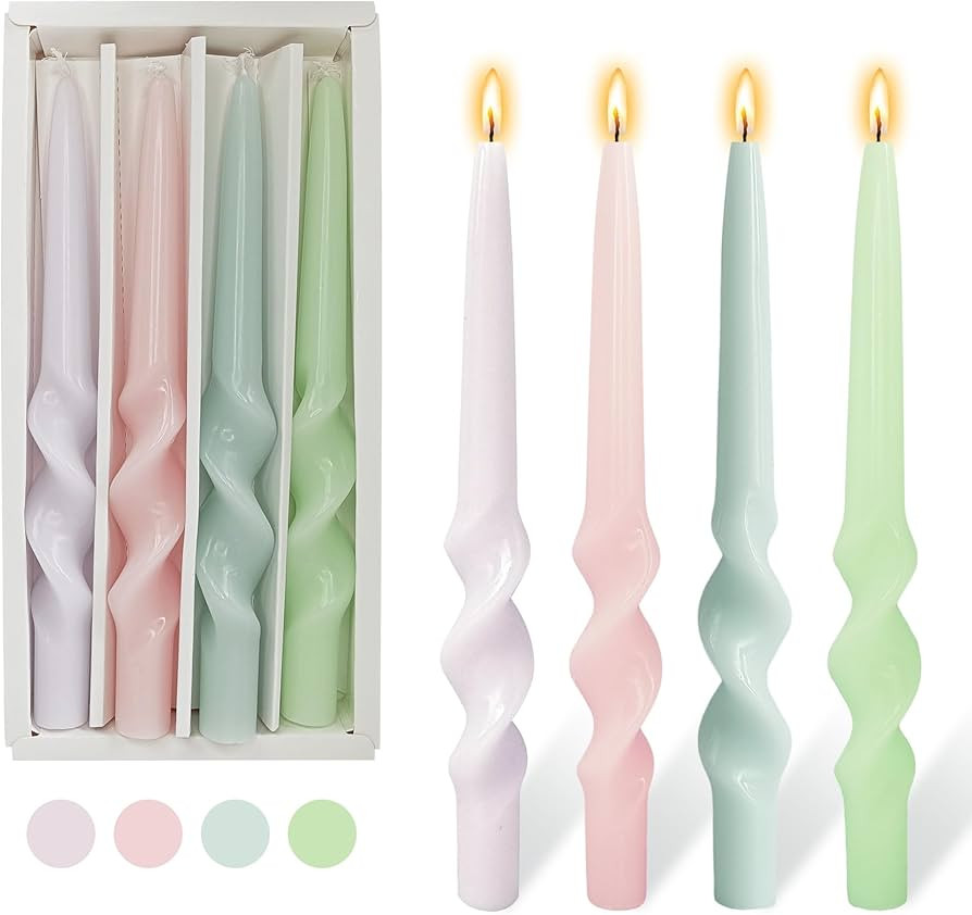 Twisted Candlestick Spiral Taper Candles Smokeless Candle Stick Unscented Wax Candles Candy Color... | Amazon (US)