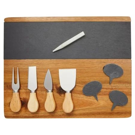 9 Pieces Wooden Cheese Charcuterie Board with Slate Inlay 4-Piece Knife Set 3 Signs 14 x 11 inches | Walmart (US)