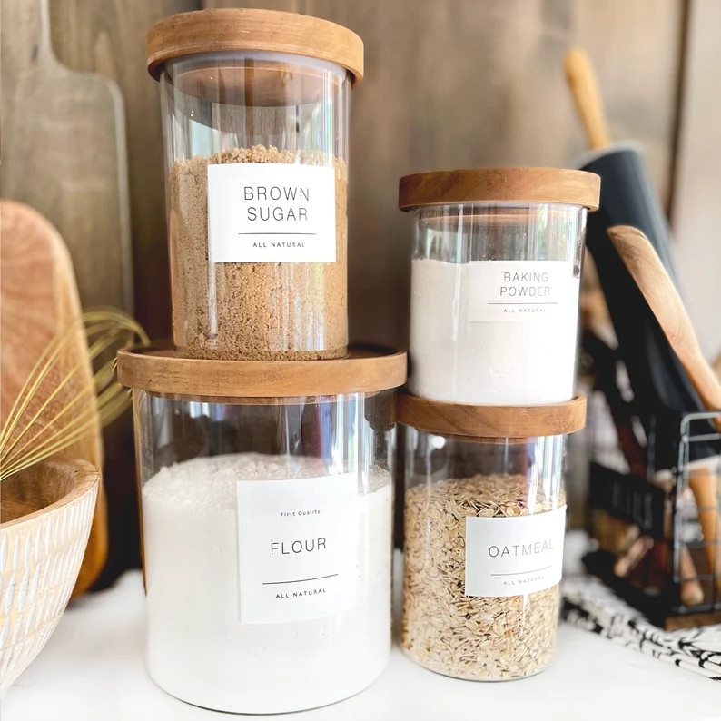 134 Minimalist White Pantry Labels. Preprinted Modern Farmhouse Labels. White Vinyl Stickers + Bl... | Etsy (US)