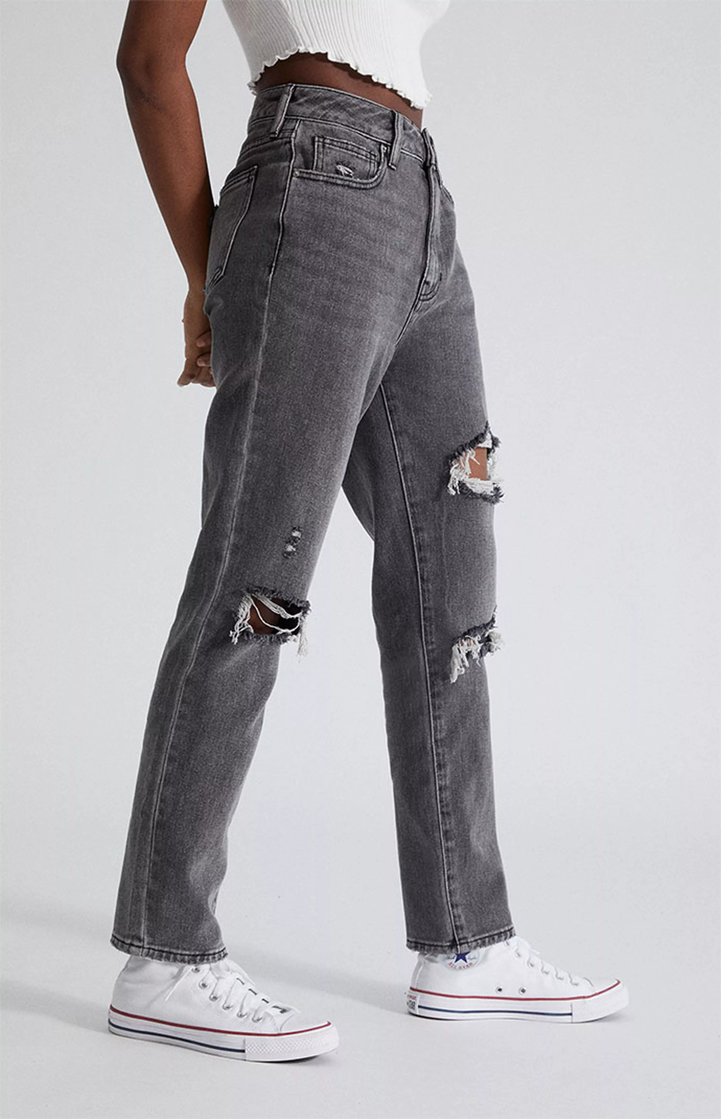 PacSun Faded Black Ripped Mom Jeans