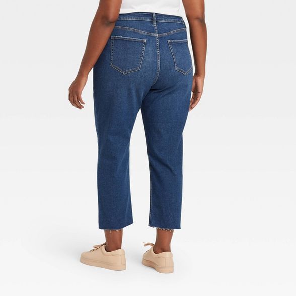 Women's Plus Size Knee Cropped Distressed Mid-Rise Slim Straight Jeans - Ava & Viv™ Dark Wash | Target