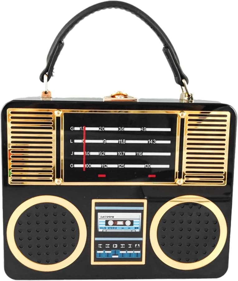 Boutique De FGG Boom Box Women Black Acrylic Shoulder Handbags Radio Box Clutch Totes Bag | Amazon (US)