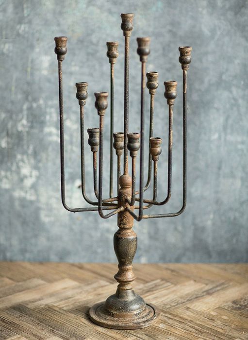 Distressed Black Iron Candelabra | Antique Farm House