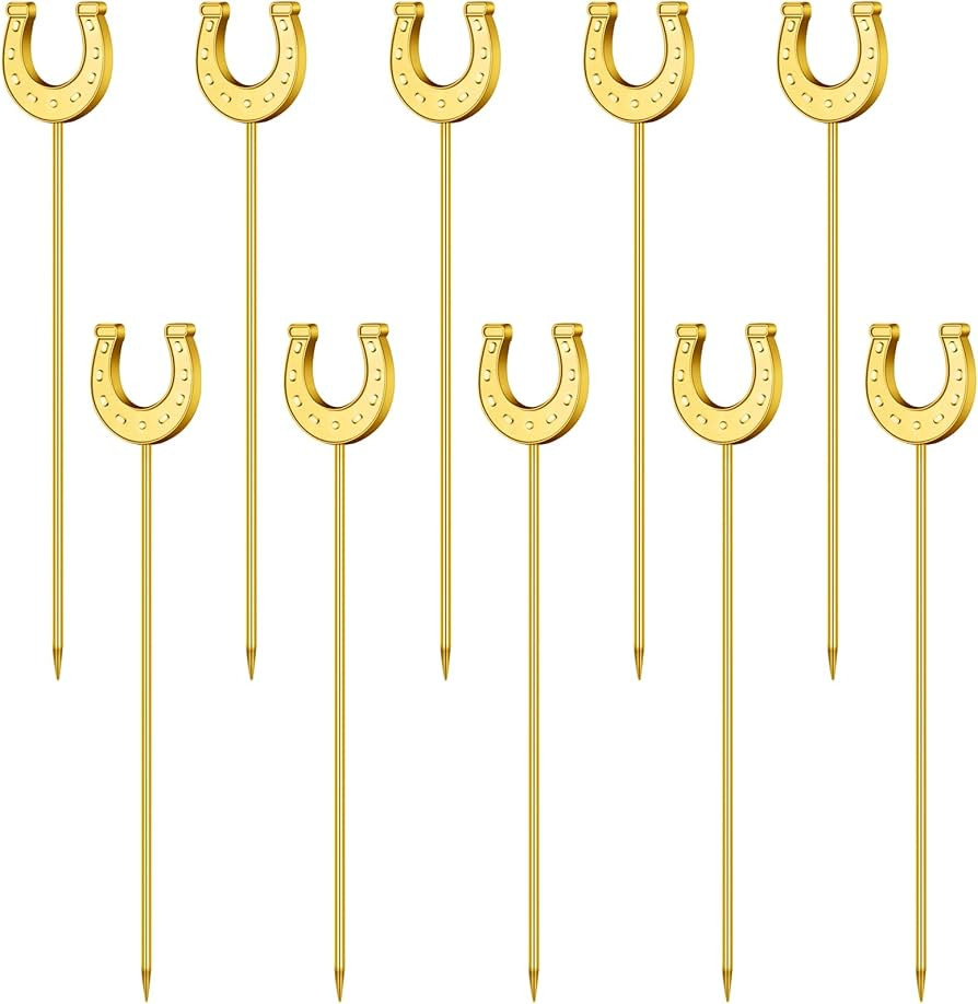 10 Pcs Derby Drink Metal Cocktail Sticks Reusable U Shaped Horseshoe Drink Toothpicks Stainless S... | Amazon (US)