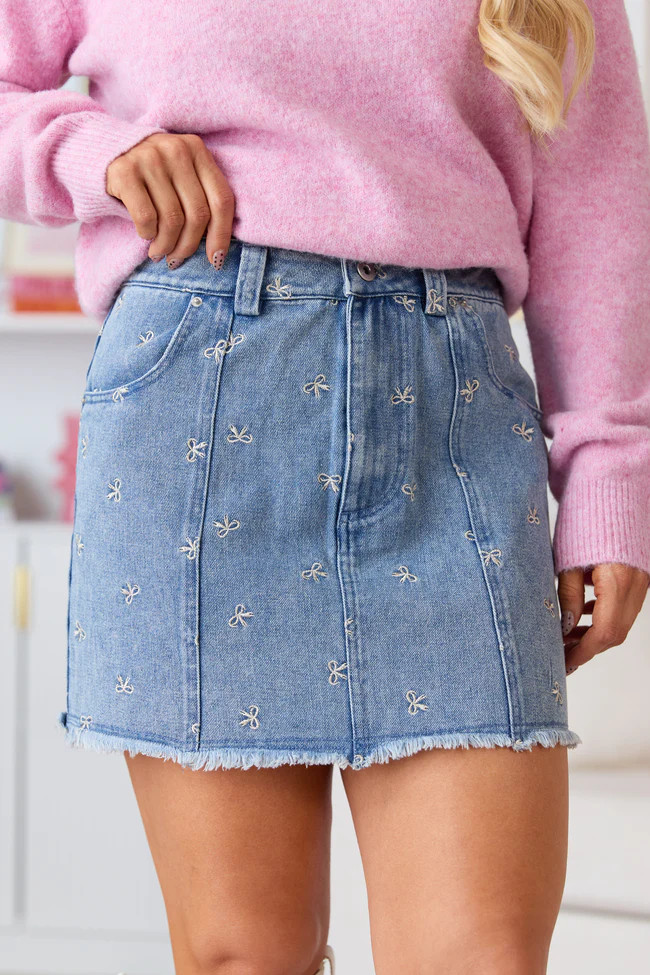 Jillian Indigo Bow Embroidered Skirt FINAL SALE | Pink Lily