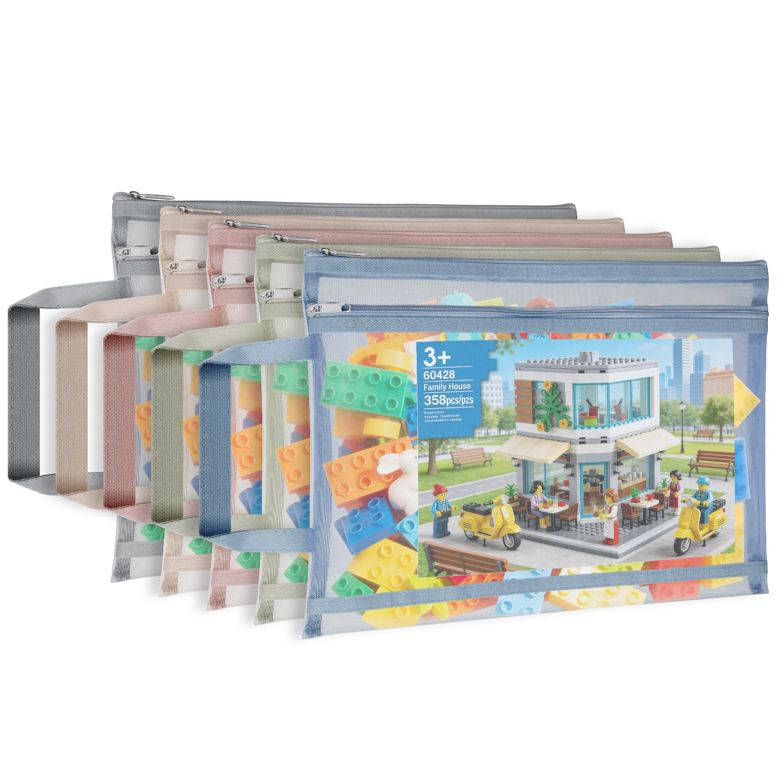 5 Pack Double-Layer Colored Mesh Zipper Pouch Bags with Handles, Nylon A4 Mesh Toy Storage Organi... | Amazon (US)