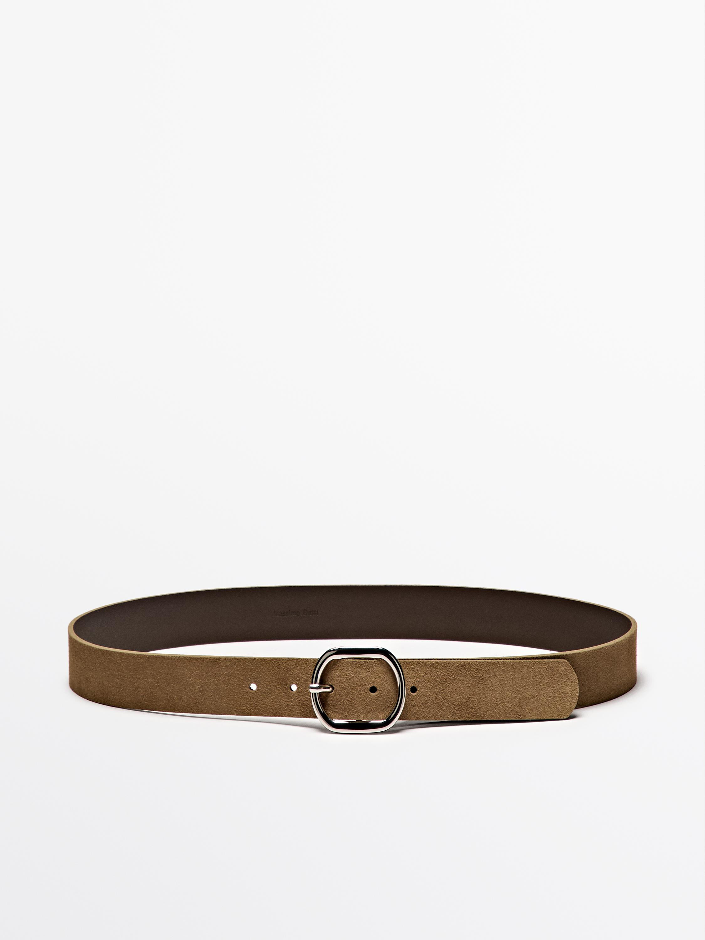 Split suede leather belt with oval buckle | Massimo Dutti UK