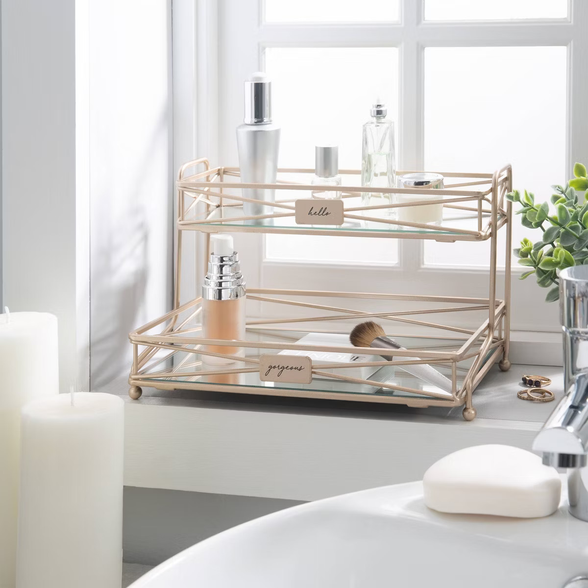 Two Tier Large Vanity Tower Rose Gold - Bath Bliss: Steel Bathroom Tray, Spot Clean, Organizer St... | Target