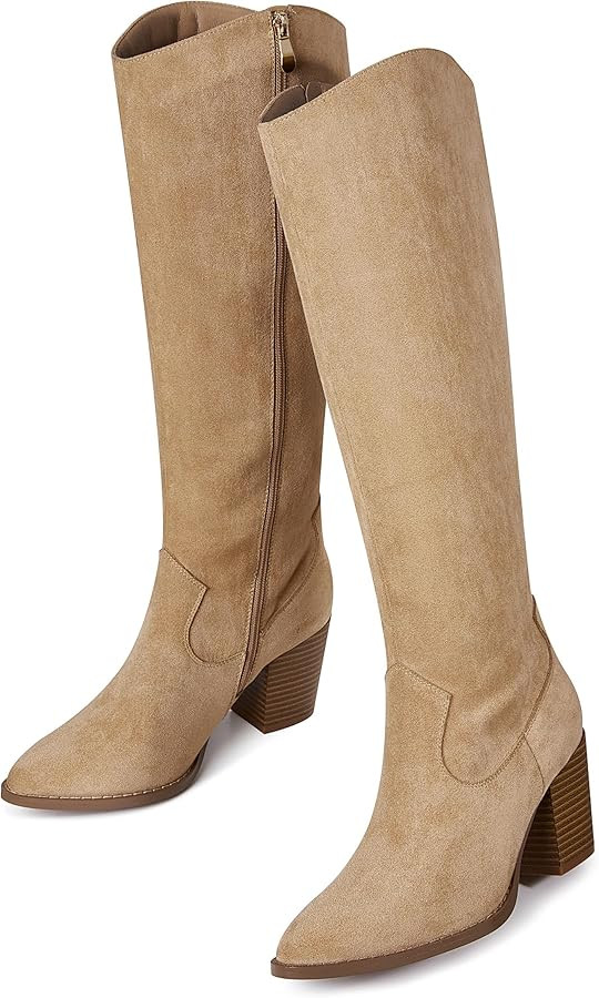 MeiLuSi Womens Knee High Boots Pointed Toe Suede Boots Chunky Heel Faux Slouchy Shoes Tall Fall 2... | Amazon (US)