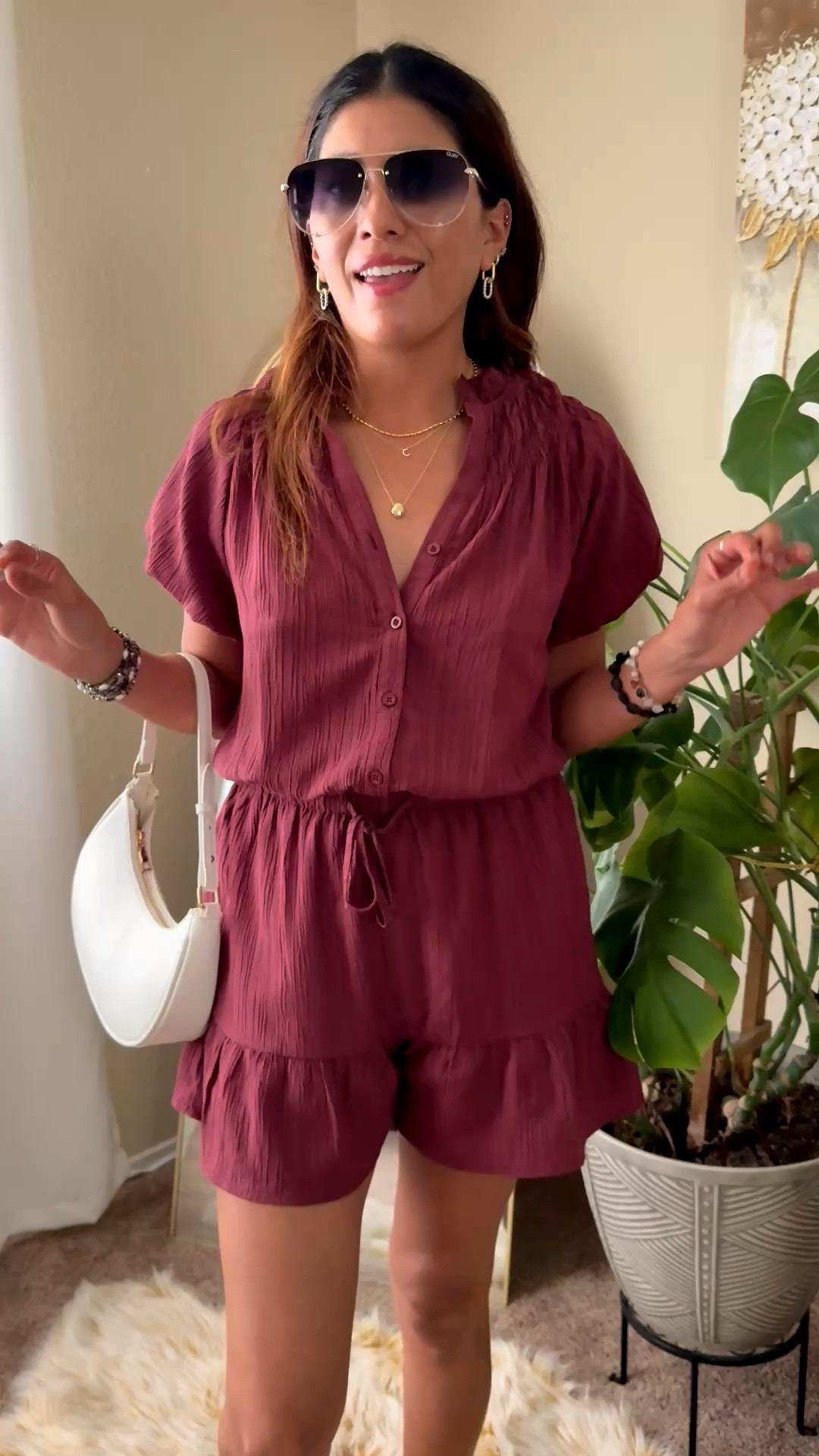 This cute romper is going to be on repeat all season long! 💕 Lightweight, comfortable, flattering, and perfect for summer days, brunch dates, vacations, beach strolls, or running errands in style. I love the relaxed fit, cinched waist, and effortless one-and-done outfit vibe. Just add sandals, sneakers, or wedges and you’re ready to go! ☀️✨

women’s romper. summer romper. casual romper outfit. lightweight romper. vacation outfit. beach outfit. brunch outfit. everyday fashion. effortless style. comfortable romper. trendy summer outfit. cinched waist romper. cute romper for women. travel outfit. vacation style. mom fashion. chic casual outfit. berry romper. warm weather outfit. stylish romper. resort wear. date night outfit. spring summer fashion. easy outfit idea. LTK fashion find. Amazon fashion. boutique style romper. everyday chic. summer wardrobe essential. comfy cute outfit.

#LTKootd #LTKOver40 #LTKSaleAlert