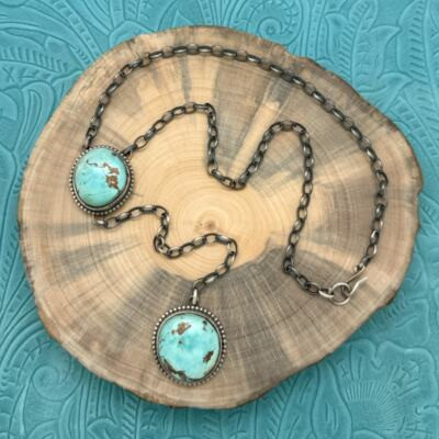 Native American NAVAJO Sterling & Royston Turquoise Y Drop Necklace Dreamy Blue  | eBay | eBay US