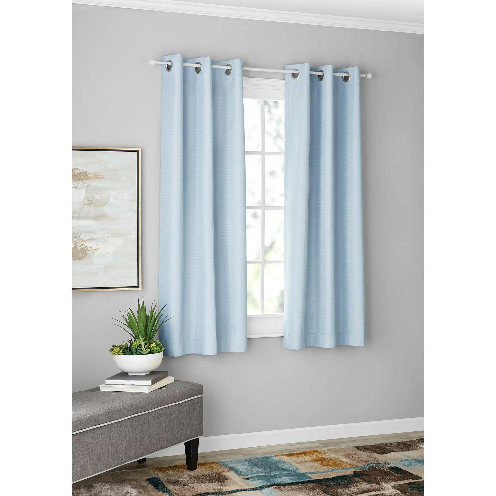 Mainstays Energy Efficient Blackout Grommet Curtain Panel, Set of 2, 37" x 63", Blue Shell | Walmart (US)