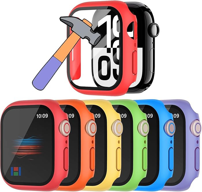 HANKN 6 Pack Hard Case for Apple Watch Series 9 8 7 45mm Tempered Glass Screen Protector Case, Fu... | Amazon (US)