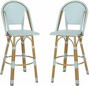 Outdoor Bar Stools Set of 2 Rattan 30" Bar Height Stools Metal Modern Bar stools with Back Bamboo... | Amazon (US)