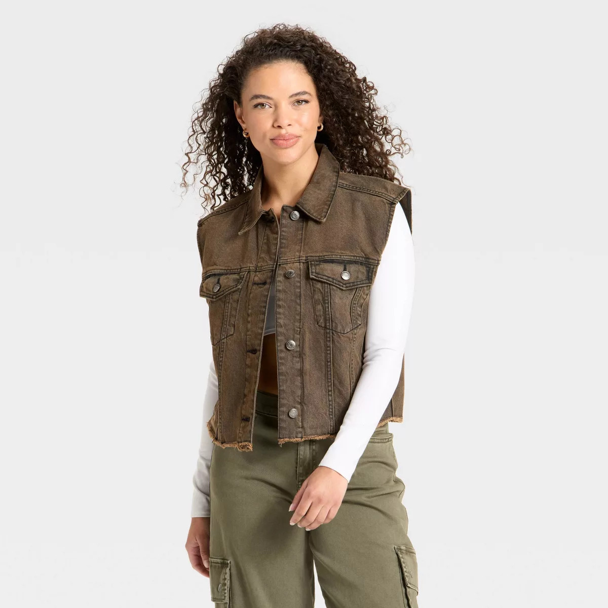 Women's Denim Oversized Trucker Vest - Wild Fable™ Indigo L | Target