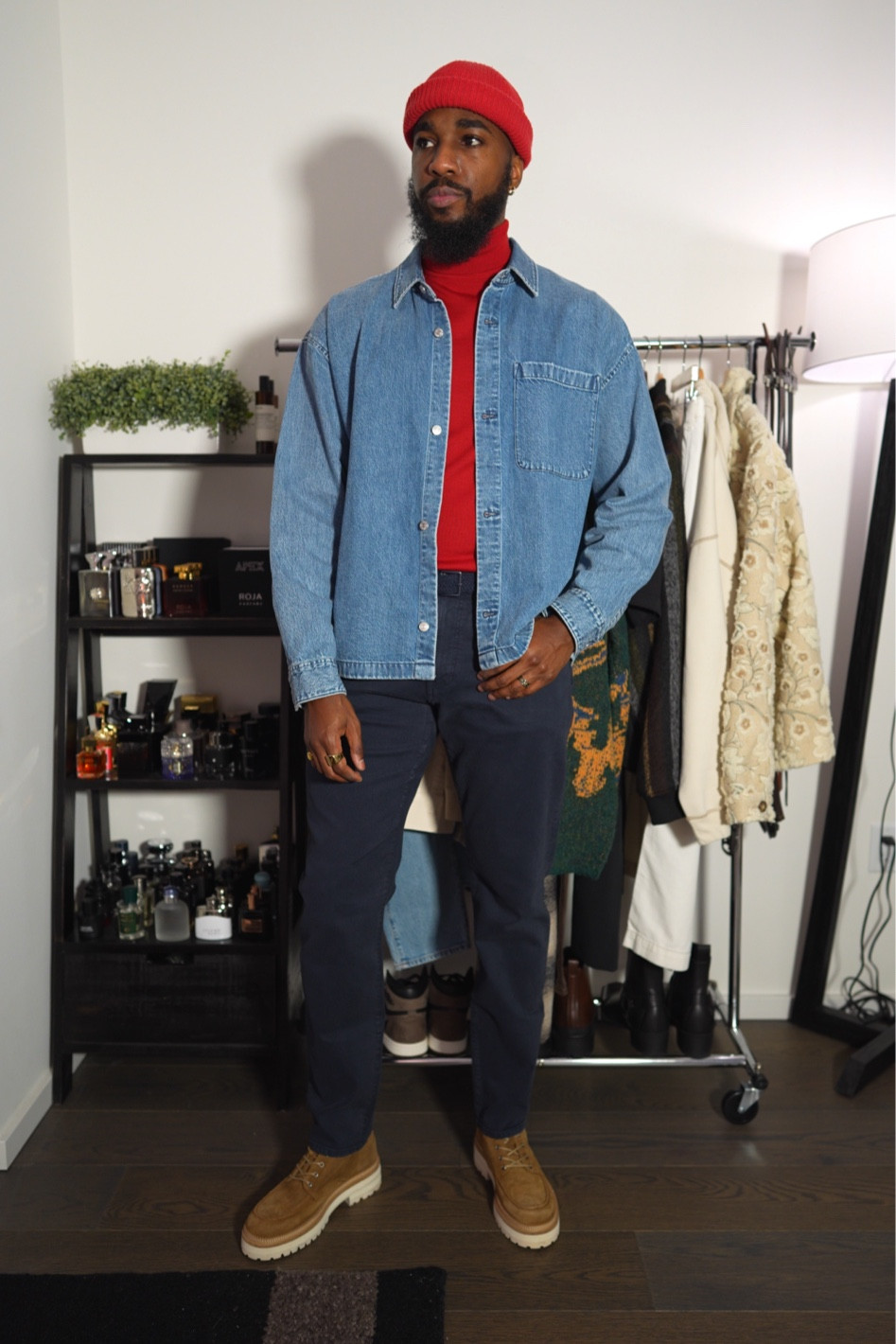 Valentine’s Day outfit with a red turtleneck, cropped denim shirt, navy blue jeans, and a pair lace combat boots. Links to all items down below ⬇️!

#LTKmens