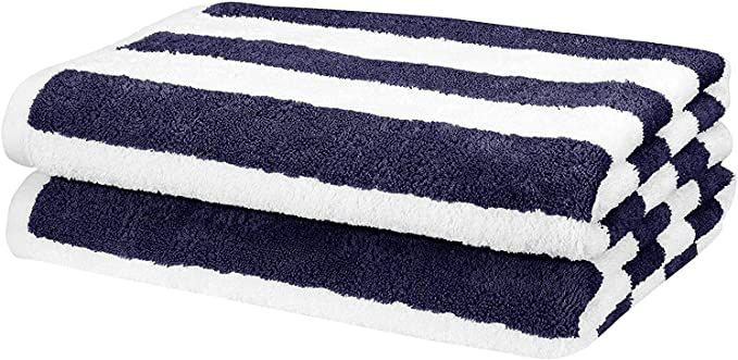 Amazon Basics Cabana Stripe Beach Towel - 2-Pack, Navy Blue | Amazon (US)