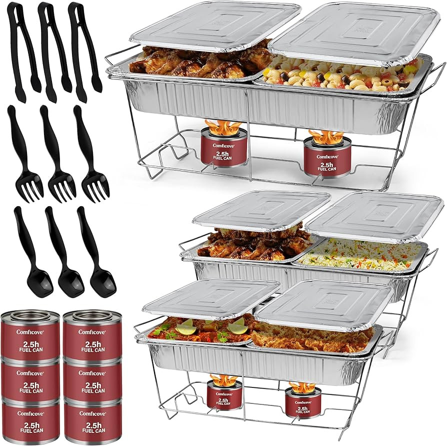 Disposable Chafing Dish Buffet Set, 33 Piece of Chafing Servers with Food Warmers, Covers, Half-S... | Amazon (US)