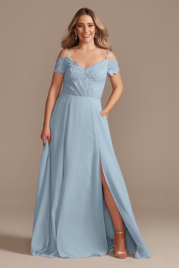 Lace Chiffon Off-Shoulder Long Bridesmaid Dress | Davids Bridal
