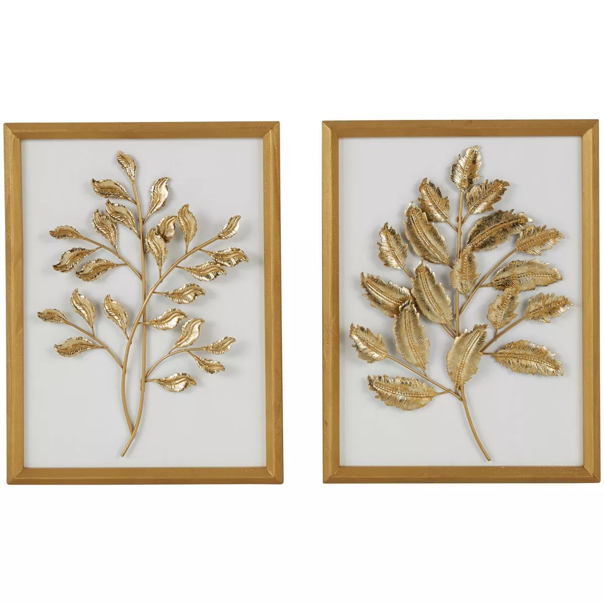 Set of 2 Wood Leaf 3D Wall Decors with Beveled Frame Gold - Olivia & May | Target