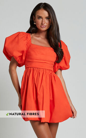 Tamara Mini Dress - Short Puff Sleeve Ruched Dress in Orange | Showpo (US, UK & Europe)