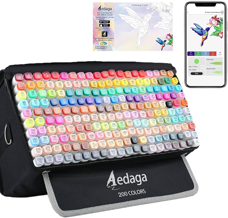 YHC 200 Colors Alcohol Markers for Artists, Free APP for Coloring, Dual Tips Alcohol-Based Marker... | Amazon (US)