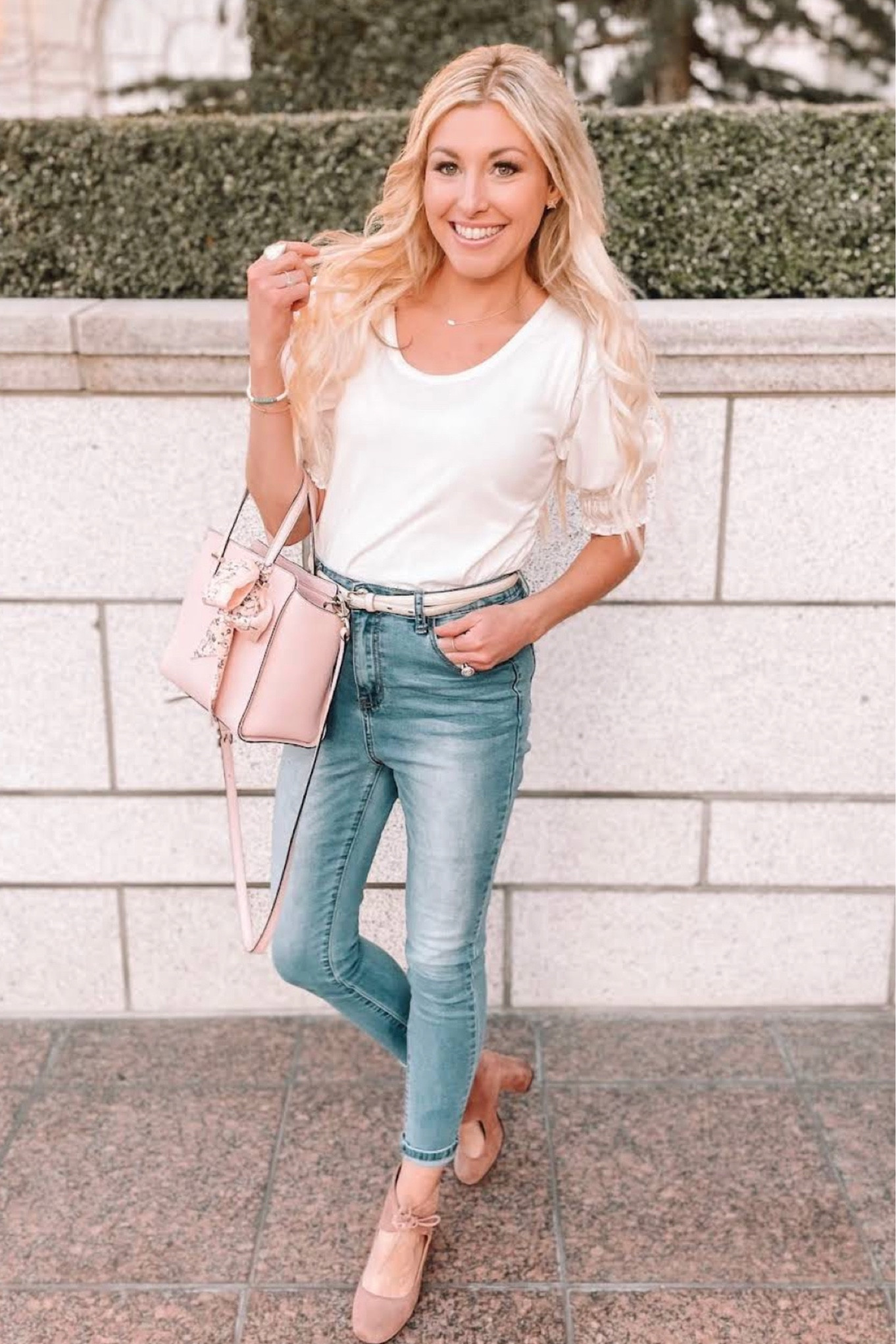 Spring outfit 💕 high waist skinny jeans, Kate spade pink satchel, outfit of the day 💕

#LTKunder100 #LTKFind #LTKstyletip