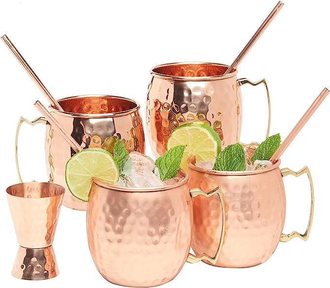 Kitchen Science Moscow Mule Hammered Copper 16 Ounce Drinking Mug, Set of 4 (4) (4) | Amazon (US)