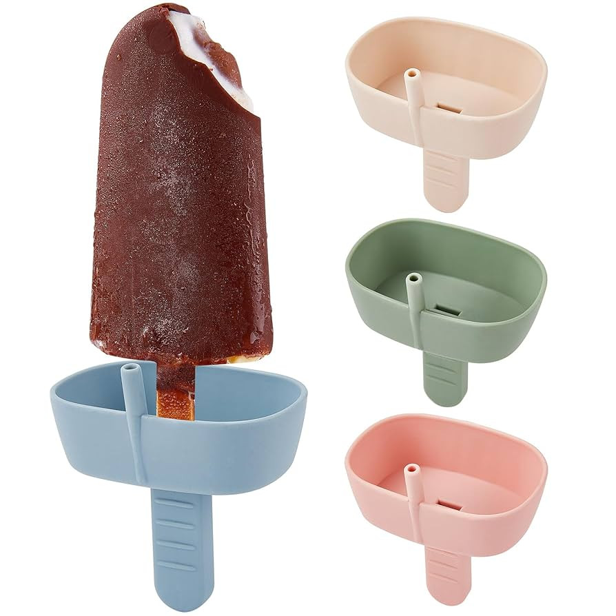 4Pack Drip-Free Silicone Popsicle Holders, AODISTUCE Popsicle Holder with Straw | with 2 Slots Fi... | Amazon (US)