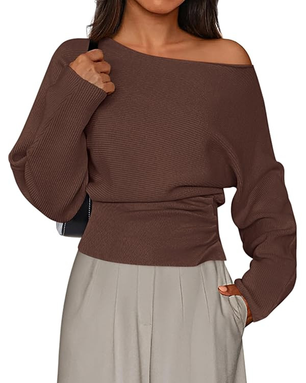 PRETTYGARDEN Women Off The Shoulder Sweater 2025 Fall Trendy Long Batwing Sleeve Knit Pullover Go... | Amazon (US)