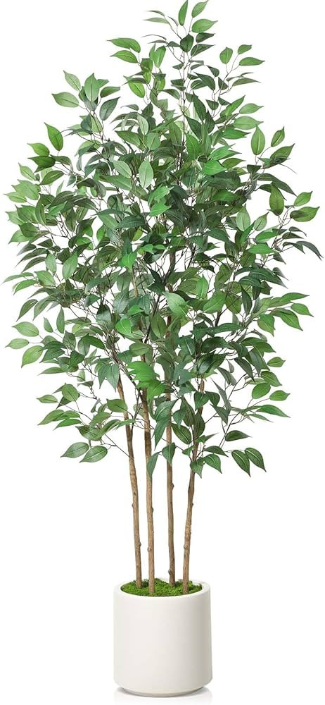 Ficus Artificial Tree 6ft Fake Silk Plant for Home Decor Indoor, Faux Floor Tree in White Imitati... | Amazon (US)