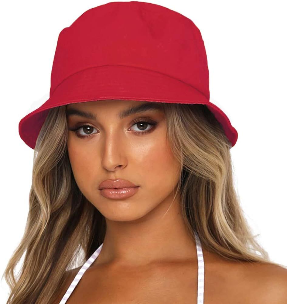 Sydbecs Bucket Hat for Women Men, Reversible Cotton Summer Sun Beach Cap Solid Color Style | Amazon (US)